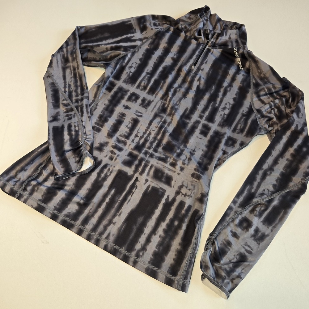 Under Armour Fitted Coldgear Black Gray Tie Dyed 3/4 Zip Women's Top Size‎ Large